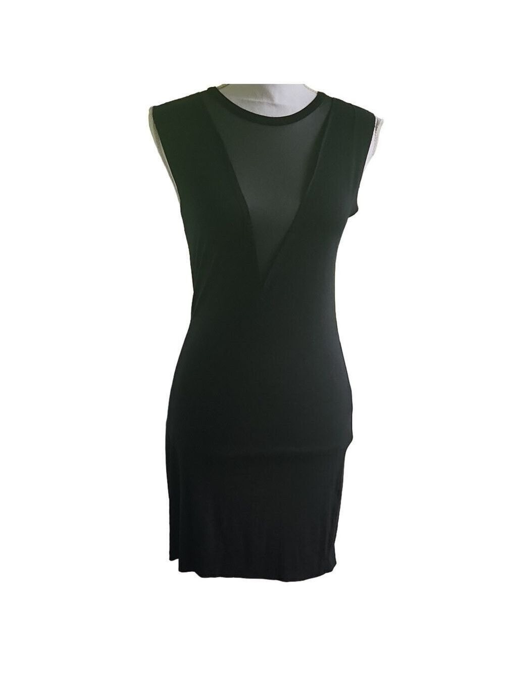 Don't Ask Why Sheer V-Dip Dress One Size Black Tshirt Material Viscose Nylon